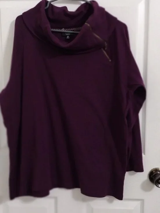 Jones New York Signature 3X Purple Cowl Neck Zip Accent Top 100% Cotton - Picture 4 of 8